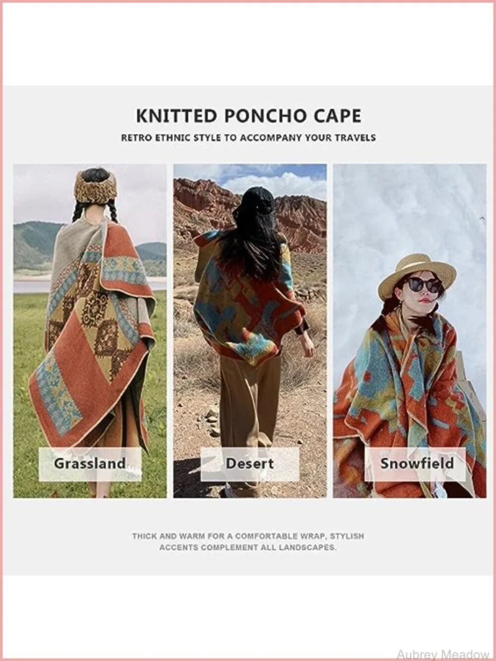 Vintage Ethnic Knit Poncho Cape Shawl Wrap Pashmina Warm Winter Cardigan